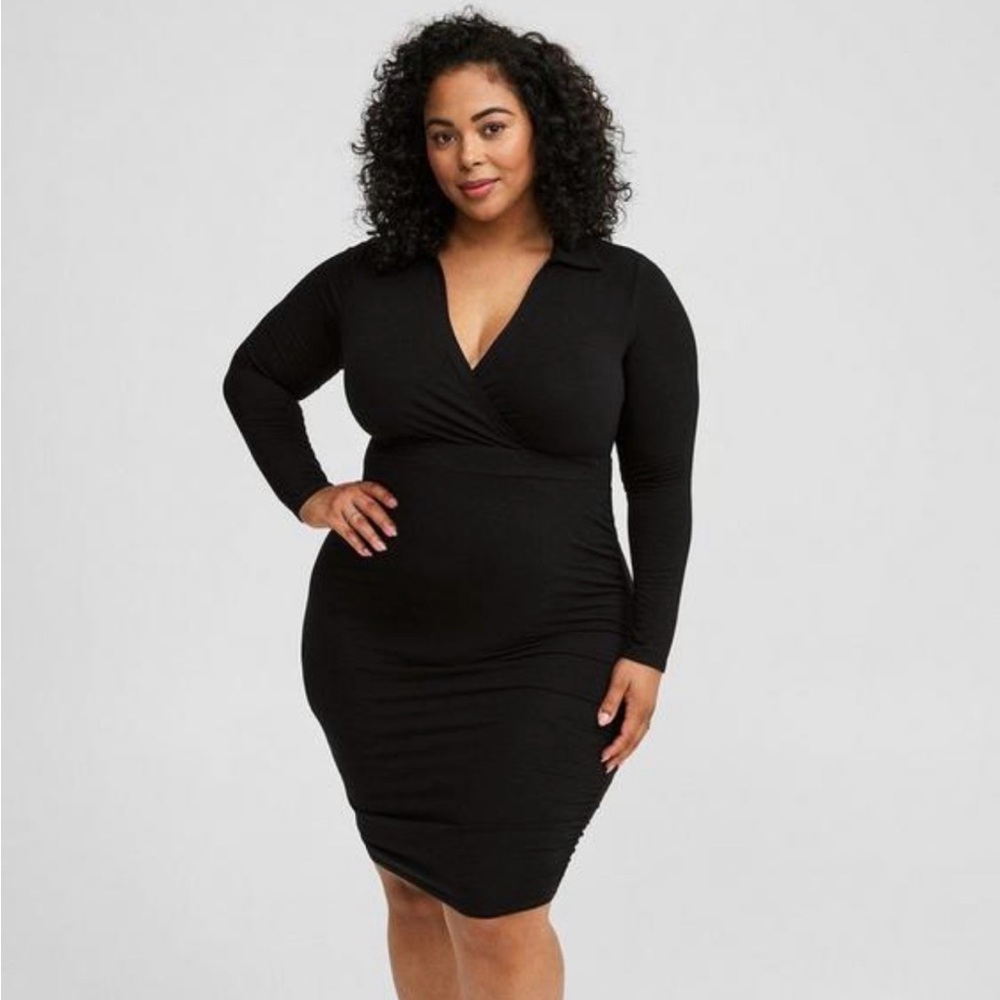 Mini Jersey Long Sleeve Collar Surplice Dress